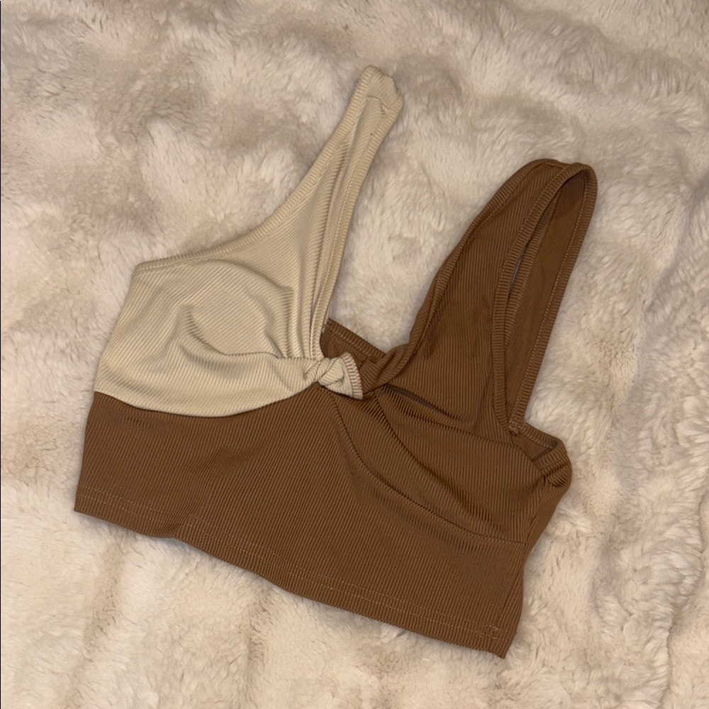 SHEIN Asymmetrical Cream and Brown Sleeveless Tank Top